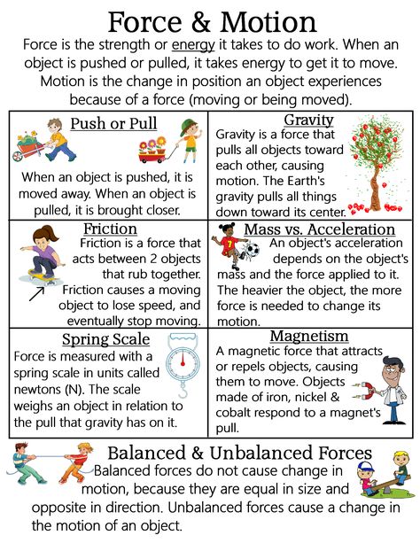 Physics Forces And Motion Notes, Force And Motion Notes, Grade 8 Science Notes, Force And Motion Anchor Chart, Motion Anchor Chart, Force Notes, Forces Science, Force Science, Force Physics