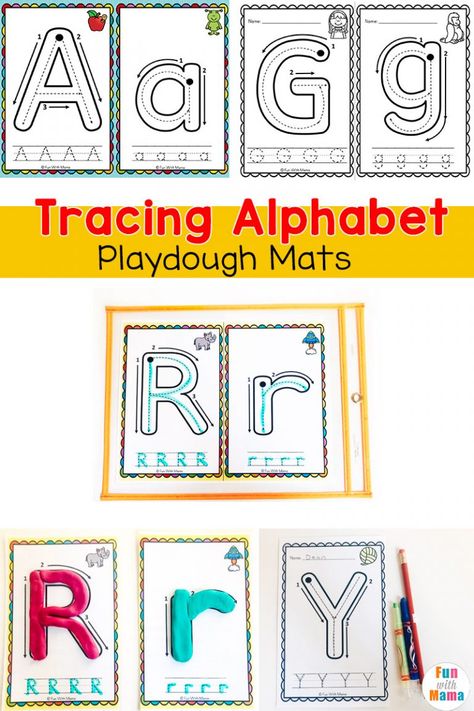 Alphabet Tracing Playdough Mats - Fun with Mama Playdough Letter Mats, Alphabet Playdough Mats, Playdough Letters, Kiddie Academy, Prek Activities, Alphabet Letter Activities, Alphabet Letter Worksheets, Play Dough Mats, Alphabet Letter Crafts