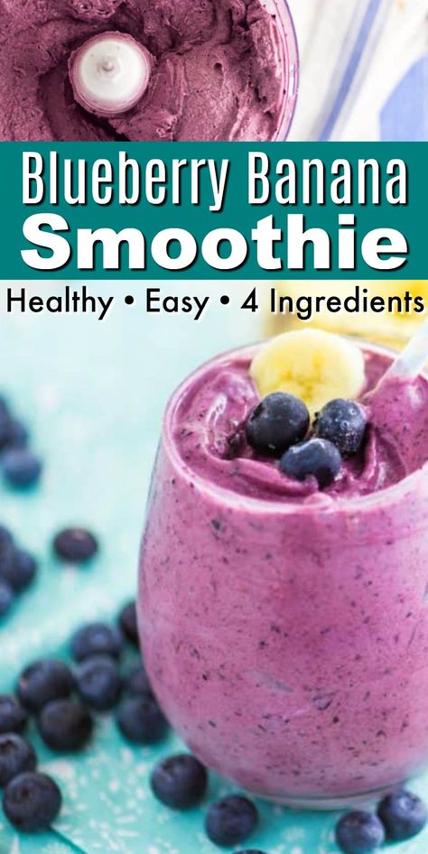 Easy smoothie recipes for breakfast or mid-afternoon treat! To make this blueberry banana smoothie recipe you'll need only 4 simple ingredients!   #smoothies #smoothierecipes #healthysmoothie #blueberrybananasmoothie #bananarecipes #food #recipes Blueberry Smoothie Recipe Healthy, Blueberry Smoothie Recipe Easy, Blueberry Banana Smoothie Recipe, Blueberry Banana Smoothie Recipes, Blueberry Muffin Smoothie, Banana Oat Smoothie, Strawberry Blueberry Smoothie, Blueberry Smoothie Recipe, Blueberry Banana Smoothie