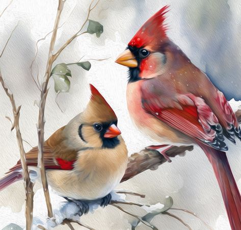 Love Birds Watercolor, Watercolor Christmas Art, Cardinal Birds Art, Cardinal Watercolor, Gift For Grandfather, Love Birds Painting, Female Cardinal, Cardinal Painting, Birds Watercolor