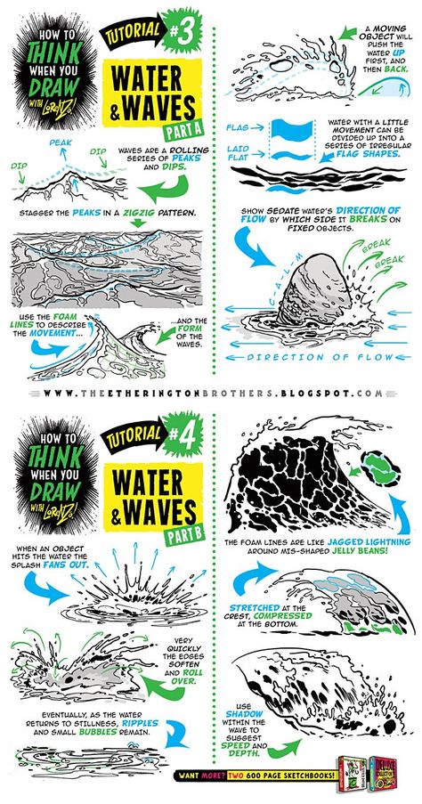 How To Draw Water, Draw Water, Draw Tutorial, Waves Tutorial, Comic Tutorial, Water Drawing, 흑백 그림, Art Instructions, Water Waves