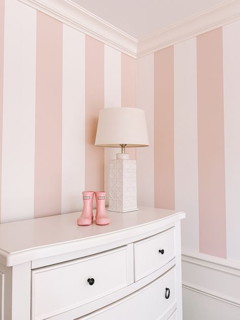 Plans for Lucy's Room - Preppy Little Girl's Room - Kelly in the City Striped Walls Bedroom, Room Preppy, Girls Room Paint, Wallpaper Design For Bedroom, Girls Room Wallpaper, Striped Room, Striped Walls, Bedroom Wall Designs, Bedroom Wall Paint