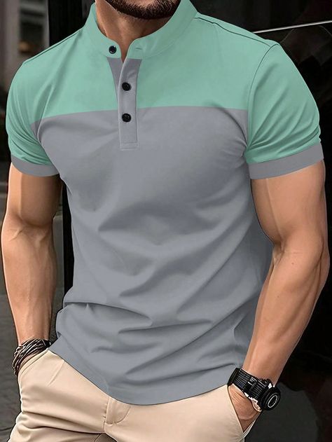 Men's Casual Commuting Short Sleeve Polo Shirt With Color Block Design, Summer Multicolor Casual  Short Sleeve Polyester Colorblock  Slight Stretch Spring/Summer Men Clothing, size features are:Bust: ,Length: ,Sleeve Length: New Polo Shirt Design, Shirts For Men Designer Casual, Polo Tshirt Men, Gamer Fashion, Male Shirt, Polo Tshirts, Stylish Shirts Men, Shirts For Men Designer, Mens Polo T Shirts