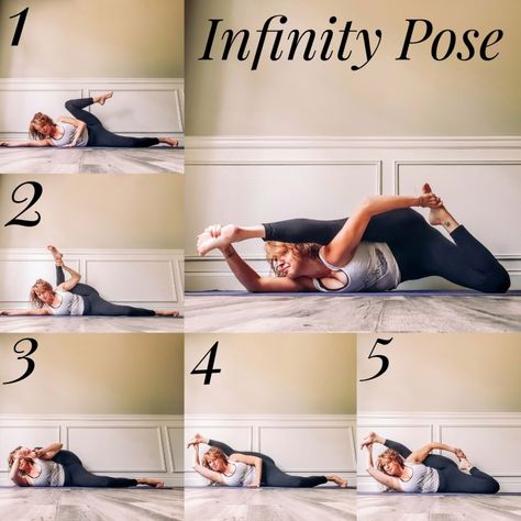 Infinity Pose Yoga, Yoga Poses Tutorial, Difficult Yoga Poses Flexibility, Hip Openers Yoga, Yoga Transitions, Infinity Pose, Yoga Infographic, Yoga Content, Yoga Flow Video