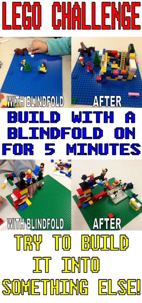 Lego Club Idea for Libraries--Build with a Blindfold on!!  Spend the rest of the time trying to fix it!! Library Program Ideas, Lego Camp, Lego Challenge, Lego Club, Lego Activities, Lego Games, Lego Craft, Library Lessons, Lego Minecraft