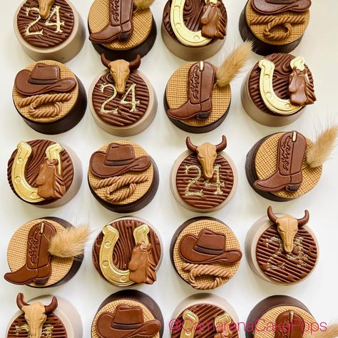 Cowboy Party Desserts, Western Party Desserts, Western Cake Pops, Rodeo Cupcakes, Rancho Party, Bull Riding Party, Western Food Ideas, Cow Treats, Western Baby Shower Theme