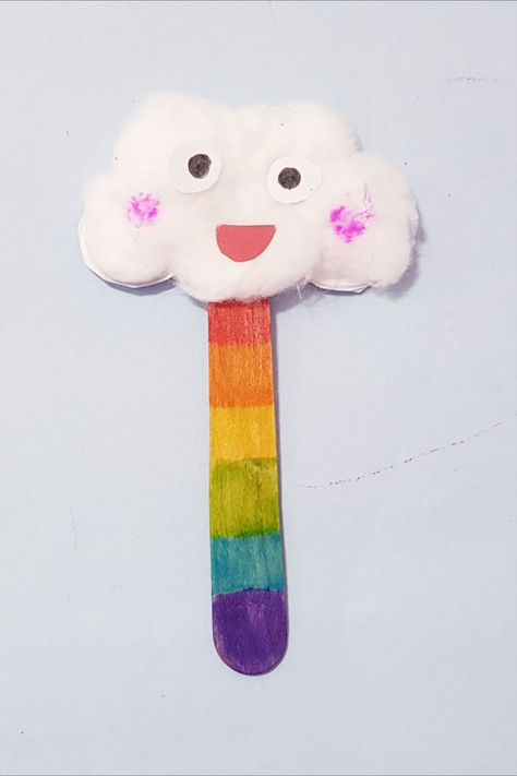 Cotton Ball Crafts For Kids, Cloud Bookmark, Cotton Ball Activities, Toddler Artwork, Montessori Projects, Cotton Ball Crafts, Rainbow Bookmark, Pink Bow Hair, Rabbit Craft