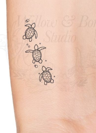 Turtle Tattoo Colorful, 3 Small Sea Turtle Tattoo, Sea Turtle With Waves Tattoo, Turtle Behind Ear Tattoo, Sea Turtle Memorial Tattoo, 3 Sea Turtles Tattoo, Honu Turtle Tattoo, Small Turtles Tattoo, Sea Turtle Tattoo Designs For Women