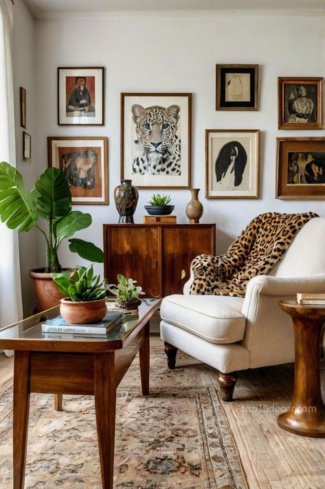 eclectic white living room with natural wood Old World Eclectic, Eclectic Living Room Dark Wood, Open Concept Entryway Living Room, Eclectic Minimalist Living Room, Mixed Woods Living Room, Antique White Living Room, Boho Traditional Living Room, White Walls Decor, Neutral Eclectic Living Room