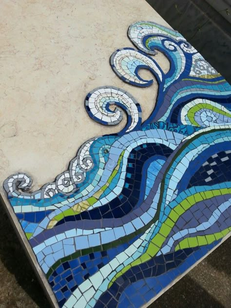 Sea waves on my father's gravestone. Made with ceramic tiles by MargalitMosaic. Mosaic Waves, Sicis Mosaic, Mosaic Garden Art, Mosaic Art Projects, Ceramic Mosaic, Mosaic Madness, Mosaic Stained, Mosaic Tile Art, Mosaic Murals