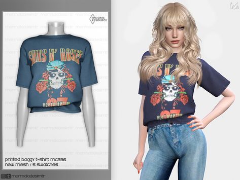 The Sims Resource - Printed Baggy T-Shirt MC336 Sims 4 Baggy Shirt, Sims 4 Cc Tshirt Female, Sims 4 T Shirt Cc, Sims 4 Cc Baggy Clothes, Sims4 Dump, Sims Outfits, Aesthetic Jennie, Y2k Shirts, Spiderman Shirt