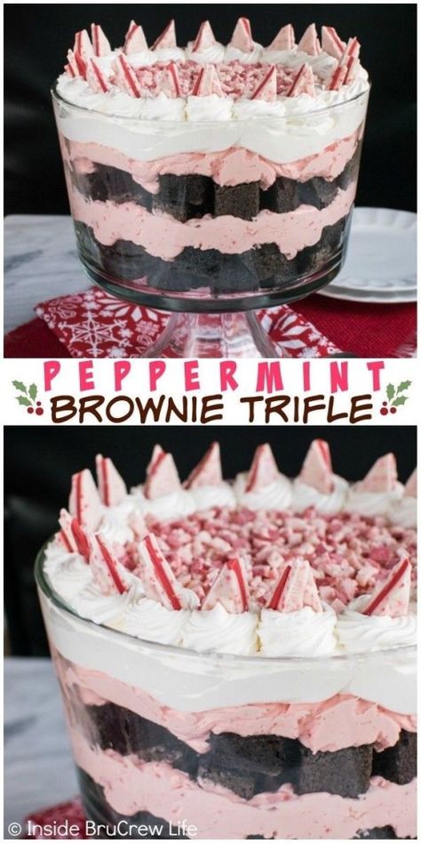 Peppermint Brownie Trifle, Dessert Trifle, Peppermint Brownie, Trifle Bowl Recipes, Peppermint Dessert, Christmas Trifle, Peppermint Recipes, Delicious Holiday Desserts, Brownie Trifle