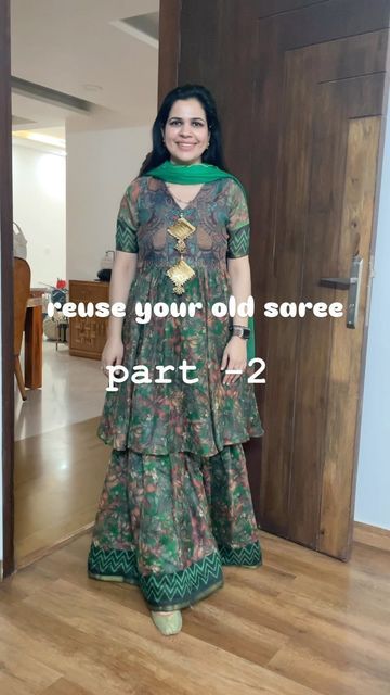 Net Saree Recycle Dresses Indian, Saree Transformation, Javed Ali, Saree Reuse, Saree Ideas, Saree Kurti, Kurti Style, Up Cycle, Recycled Dress