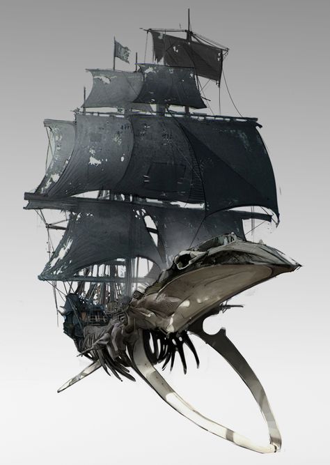 Really cool ship concept, probably for a villain from a fantasy setting  ArtStation - pirate ship concept , Leon Lim Laughing Coffin, Steampunk Ship, Airship Art, Pirate Ship Art, Flying Ship, Steampunk Airship, Bateau Pirate, Arte Steampunk, Flying Boat