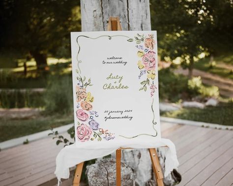 Hand Drawn Floral Wedding Welcome Sign Garden Party Welcome Sign Floral Welcome Sign Handwritten Illustrated Wedding Welcome Sign - Etsy UK Garden Party Welcome Sign, Garden Party Wedding Signage, Garden Wedding Welcome Sign, Floral Welcome Sign, Holy Matrimony, Uk Design, Party Welcome Sign, Hand Drawn Floral, Party Inspo