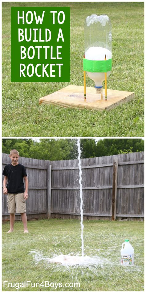 How To Make A Bottle Rocket, Pop Bottle Rockets, Water Rocket Design, 2 Liter Bottle Rocket Designs, Rocket Projects For School, Simple Projects For Kids, Rocket Experiments For Kids, Bottle Rockets For Kids, Space Science Experiments For Kids