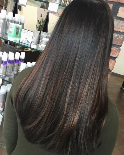 Single process, balayage & lowlights to create this seamlessly blended color on @mallorybres 😍❤️ • • • • #kristiwalsh #kristiwalshair… Black Hair With Lowlights, Balayage Lowlights, Two Color Hair, Balayage Straight Hair, Highlights For Dark Brown Hair, Hair Color Pictures, Black Hair Balayage, Dark Brunette Hair, Straight Black Hair