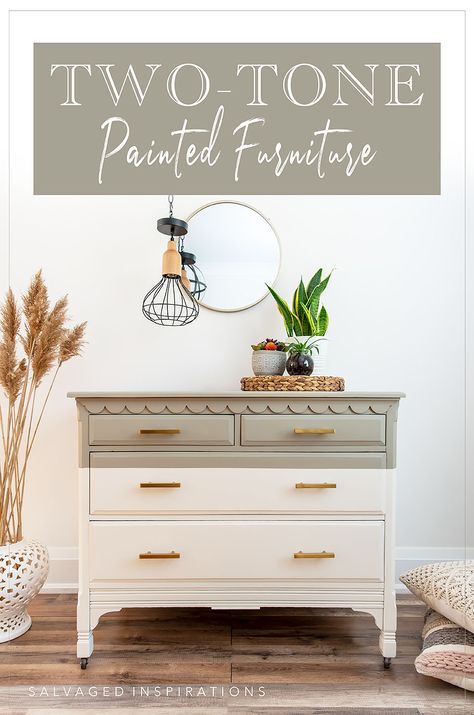 2 Toned Dresser Ideas, Two Tone Furniture Color Combos, Painted Furniture 2023, Flipped Furniture Before After, Two Tone Painted Dresser, Refinishing Furniture Ideas, Two Toned Dresser, Painted Dresser Ideas, Refinished Dresser Diy