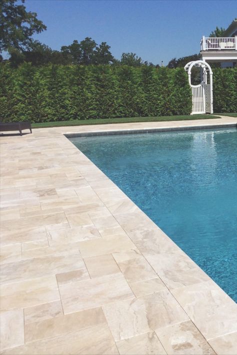 Ivory Travertine Pool Deck French Pattern, Travertine Colors Pool Deck, Diana Royal Marble Pool Deck, Ivory Travertine Pool Deck, Pool Pavers Ideas, Marble Pool Deck, Limestone Pool Deck, Pool Paving Ideas, Marble Patio