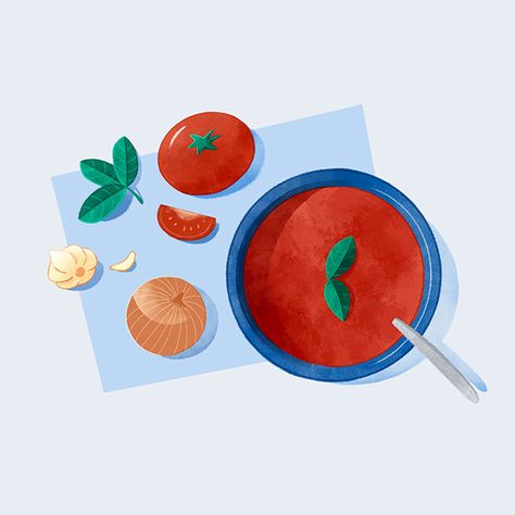 Tomato Illustration, Basil Soup, Tomato Basil Soup, Illustration Procreate, Tomato Basil, Basil