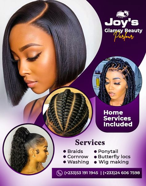 Hair Business Flyer Design, Beauty Salon Banner Design Ideas, Hair Flyer Design Ideas, Hair Dressing Flyer Design, Braid Flyer Design, Hair Banner Design, Hair Salon Flyer Design, Hair Logo Design Ideas Graphics, Hairstyles Logo Design