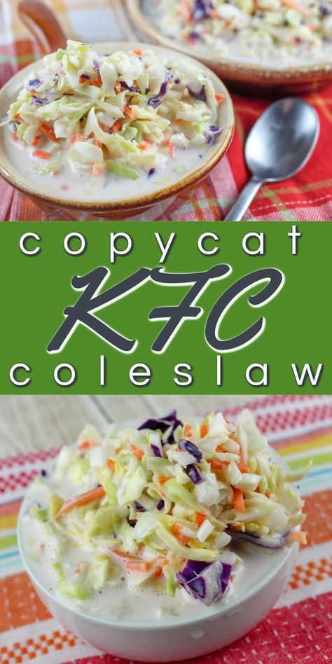 KFC Coleslaw has always been my favorite! It’s creamy and a little sweet and very simple. With spring here, I have been craving coleslaw and made this simple copycat KFC Coleslaw recipe in minutes! Kfc Coleslaw Recipe Easy, Kfc Cole Slaw, Quick Coleslaw, Copycat Kfc Coleslaw, Coleslaw Dressing Recipe, Copycat Kfc, Kfc Coleslaw Recipe, Coleslaw Recipe Easy, Kfc Recipe