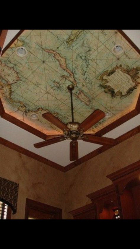 Cool idea Steampunk Bedroom, Pirate Bedroom, Old World Home, Pirate Room, Vintage Industrial Decor, Ceiling Treatments, Tray Ceiling, Antique Desk, Sea Inspired