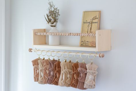 Shelf With Rod, Headband And Bow Holder, Bow Storage, Princess Nursery, Cowgirl Nursery, Bow Organizer, Baby Room Themes, Nursery Shelves, Nursery Room Inspiration