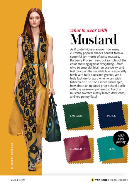 Mustard What To Wear With Mustard, Instyle Color Crash Course, Mustard Yellow Outfit, Mustard Yellow Dress, Mustard Dress, Mustard Yellow Dresses, Colour Combinations Fashion, Below The Knee Dresses, Color Combinations For Clothes