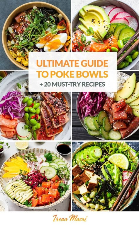 Ultimate Guide To Poke Bowls (20 Must-Try Recipes) At Home Poke Bowl Recipe, Seafood Bowl Ideas, Tuna Poke Bowl Ideas, Home Made Poke Bowl, Best Poke Bowl Recipe, Poke Bowls Ideas, Poke Recipes Bowl, Poke Bowls At Home, Poke Bowl Sauces