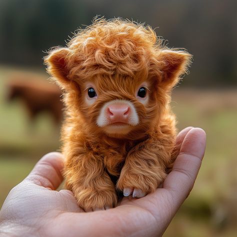 Really Cute Animals, Mini Highlander Cows, Mini Fluffy Cows, Cute Animals With Flowers, Tiny Baby Animals, Cow Stuff, Tiny Animals, Mini Cows, Baby Highland Cow