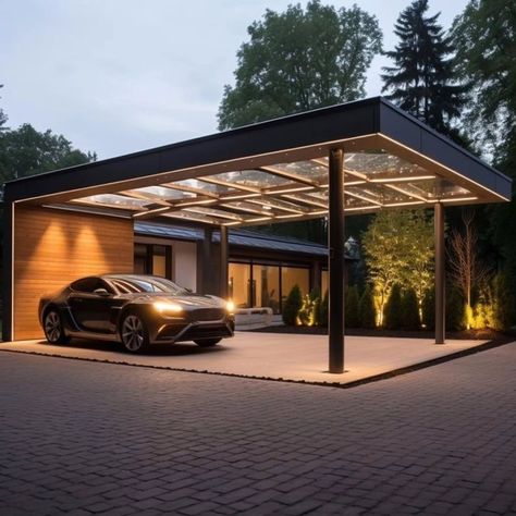 Modern Car Parking Design Home, Carporch Design Modern, House Car Parking Design, House Parking Design, Car Shades Parking Ideas, Carport Lighting Ideas, Canopy Carport Design, Carport In Front Of Garage, External Garage