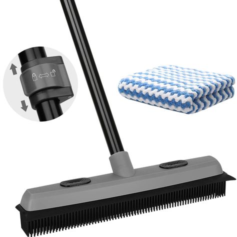 PRICES MAY VARY. 🌟【Rubber Broom Pet Hair Remover】Electrostatic rubber Bristles made from natural rubber, it acts like a magnet to absorb debris and hair. The rubber bristles scrape down and ball the hair from carpets, effectively cleans dust, hair, dirt, fur, debris, paper scrapes on tile hardwood floors or low carpets. 🌟【2 IN 1 Silicone Dog Hair Broom & Squeegee】Rubber broom soft enough not to scratch delicate surfaces. With built-in squeegee for cleaning window or spills, works great to wipe Fur Remover Broom, Carpet Rake, Rubber Broom, Push Broom, Pet Hair Removal, Interior Floor, Brooms, Window Cleaner, Steel Handle