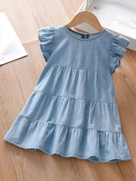 Girls Casual Cute Sleeveless Ruffled Dress For Summer Kids Clothes | Free Shipping For New Users | Temu Canada Girls Denim Dress, Kids Summer Dresses, Vestidos Casual, Marine Uniform, Flutter Dress, Girls Dresses Summer, Wholesale Dress