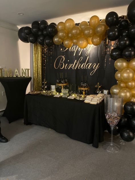 Happy Birthday Decoration Ideas, Home Birthday Decor, Diy Birthday Decoration Ideas, Birthday Decoration Ideas At Home, Gatsby Birthday Party, Black And Gold Party Decorations, Happy Birthday Decoration, Birthday Deco, Birthday Decoration Ideas