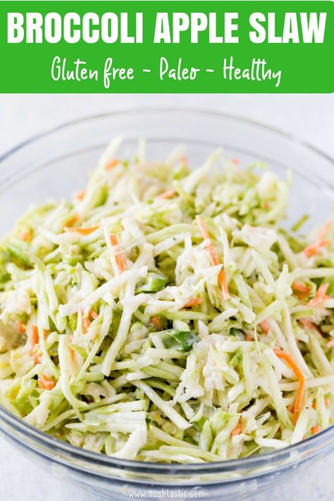 Broccoli Apple Slaw, Shredded Broccoli Salad, Green Apple Slaw, Aip Salads, Shredded Broccoli, Broccoli Slaw Recipes, Keto Coleslaw, Keto Green, Carrot Slaw