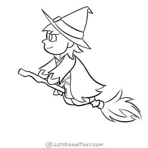 Learn how to draw a witch in this easy drawing step by step tutorial. Turn simple chibi-style girl into a cute witch flying her broom on a full moon night. A step by step drawing tutorial. Cute Witch Art Easy, How To Draw A Witch Easy, Easy Witch Drawing, Witch Drawing Easy, Drawing For Halloween, Draw A Witch, Draw Halloween, Easy Drawing Step By Step, Pagan Christmas