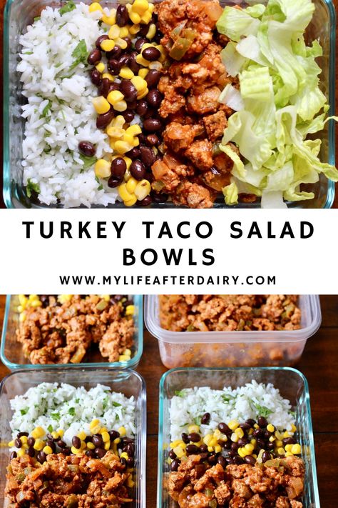 Turkey Taco Salad, Taco Salad Bowls, Turkey Taco, Plats Healthy, Rice Beans, Healthy Lunch Meal Prep, Dinner Meal Prep, Easy Veggie, Lunch Bowl