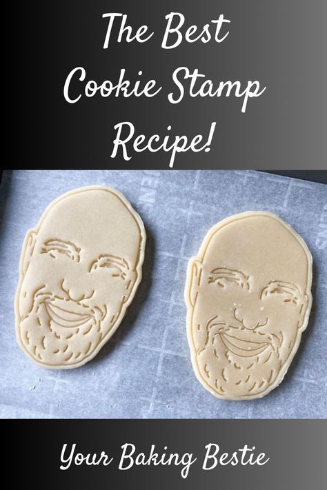 best cookie stamp recipe Stamped Sugar Cookie Recipe, Cookie Stamp Recipe, Baking Besties, Stamp Cookies Recipe, Face Cookies, Crispy Cookies, Personalized Cookies, Only One You, Delicious Cookies