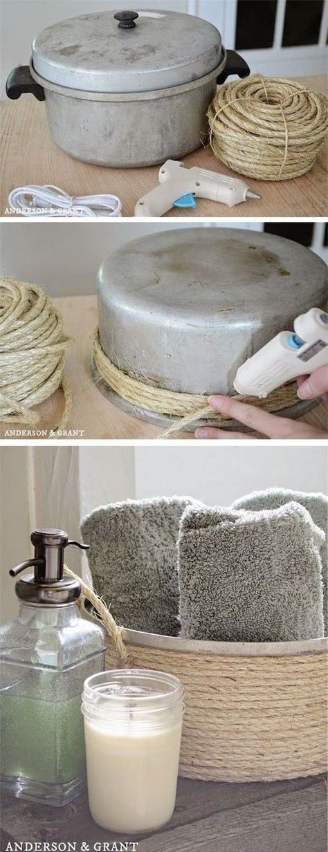 Sisal Twine, Towel Basket, Hemma Diy, Dekor Diy, Cheap Crafts, Diy Upcycle, Creation Deco, Upcycled Home Decor, Kitchen Pot