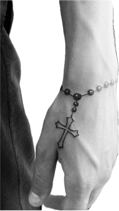 Rosemary Hand Tattoo, Small Cross On Hand Tattoo, Hand Tattoos Boy, Rosary Hand Tattoo Men, Small Hand Tattoos For Guys Simple, Our Father Prayer Tattoo, Tattoo Inri, Rose And Cross Tattoos For Men, Cross Hand Tattoo Men