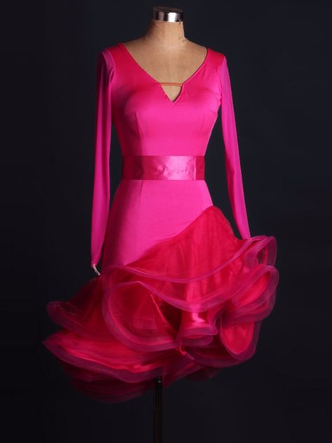 Female Latin Dance Dress With Belt Rose V Neck Long Sleeve Backless Ruffle Skirt Rumba Tango Samba Cha Cha Salsa Dance Clothing|Latin| - AliExpress Salsa Dress Outfit, Cha Cha Dress Dance, Rumba Dresses, Tango Outfit, Dance Clothing, Salsa Dress, Salsa Dance, Latin Dance Dress, Latin Dance Dresses