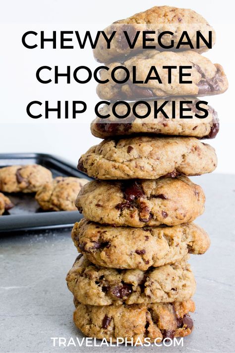 Vegan Dark Chocolate Cookies, Vegan Cookies Without Butter, Vegan Puddings, Best Vegan Chocolate Chip Cookies, Vegan Chocolate Chip Cookie Recipe, Vegan Chocolate Cookies, Dark Chocolate Chip Cookies, Cookies Chewy, Vegan Chocolate Chip Cookies