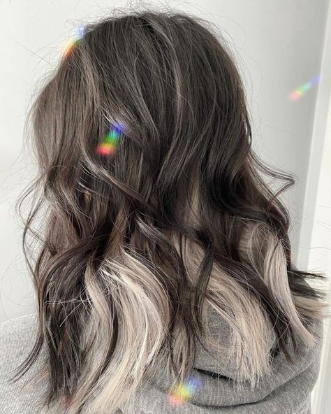 Hair Color Idea White Underneath Hair, White Hairstyle, Under Hair Color, White Ombre Hair, Hair Dyed Underneath, Underneath Hair Color Ideas, Underneath Hair Color, Hidden Hair Color, Slytherin Fashion