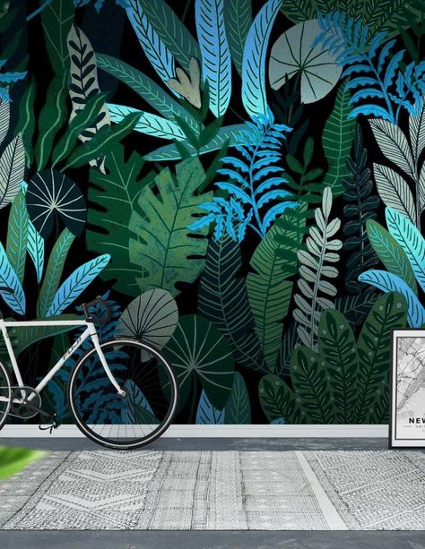 Jungle At Night, Jungle Mural, Jungle Wall, Night Wallpaper, Jungle Pattern, Jungle Wallpaper, Wall Mural Wallpaper, Wallpaper Patterns, Green City