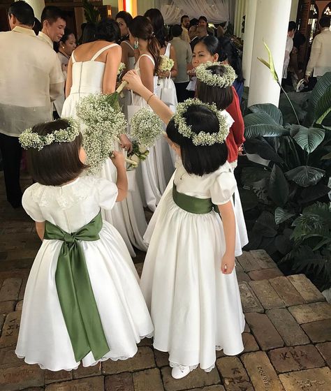 Wedding Dresses Green, Green Flower Girl Dresses, Filipiniana Wedding, Olive Green Weddings, Wedding Church Decor, Forest Theme Wedding, Green Wedding Dresses, Dream Wedding Decorations, Sage Green Wedding