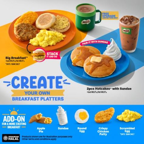 McDonald's Malaysia Create Your Own Breakfast Platters Breakfast Platters, Breakfast Design, Creative Pizza, Mcdonalds Breakfast, Breakfast Platter, Restaurant Poster, Pizza Design, Social Media Advertising Design, Creative Advertising Design