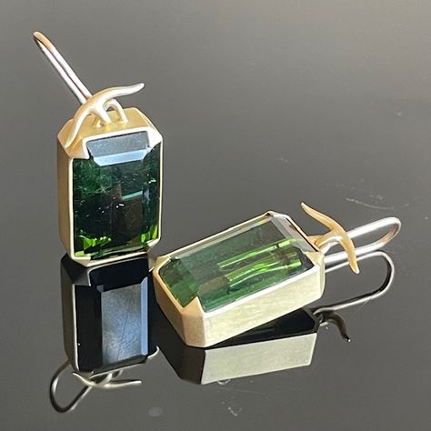 18k & Emerald-Cut Green Tourmaline Earrings by Gabriella Kiss  #gabriellakiss #futureheirlooms #augustla Gabriella Kiss, Tourmaline Earrings, Green Tourmaline, Emerald Cut, Tourmaline, Emerald, Kiss, Pendant, Green