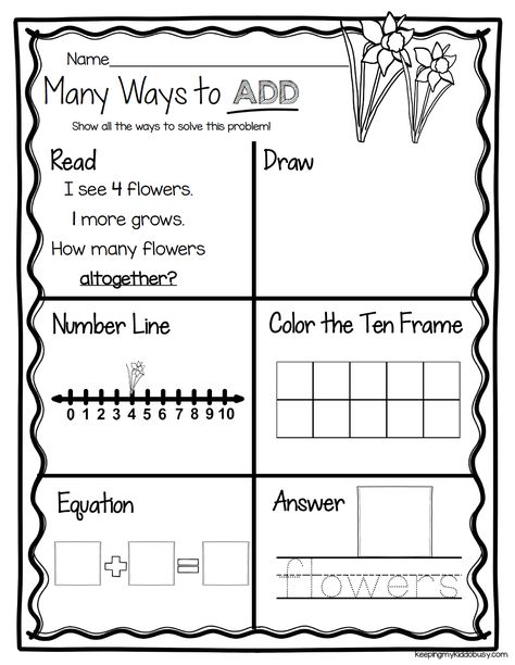 ADDITION - kindergarten worksheets to practice addition - number lines - equations - pictures - ten frames - story problems easy math center #noprep #kindergarten Adding Kindergarten, Story Problems Kindergarten, Kindergarten Numeracy, Easy Math Centers, Math Story Problems, Kindergarten Addition, Easy Math, Kindergarten Addition Worksheets, Addition Kindergarten