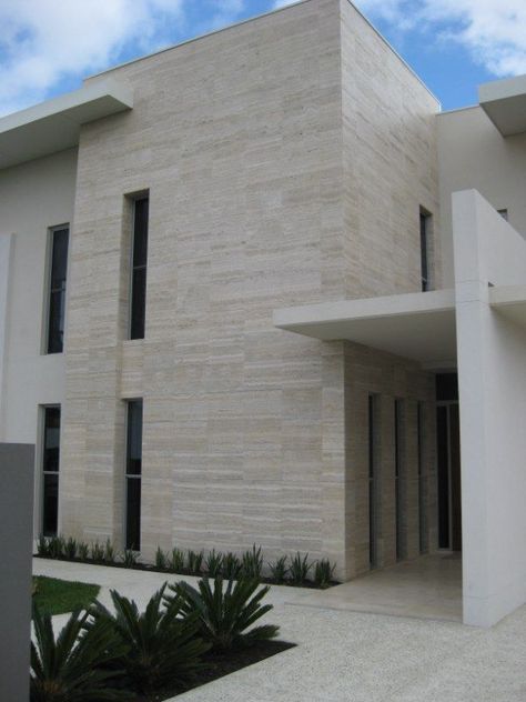 Stone Cladding Exterior, Modern Facades, Travertine Wall, Exterior Wall Materials, Exterior Wall Cladding, Exterior Tiles, Exterior Wall Tiles, Cladding Design, External Cladding